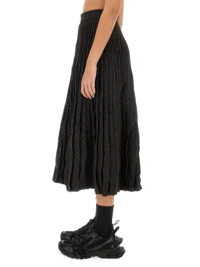 Balenciaga Pleated Leather Midi Skirt In Brown