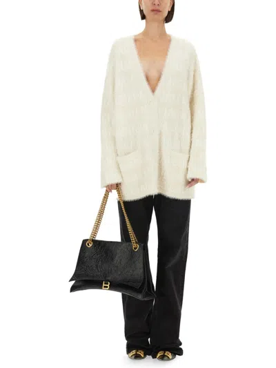 Balenciaga Wool Blend Jacquard Cardigan With V-neckline In White