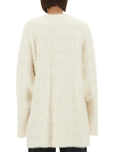 Balenciaga Wool Blend Jacquard Cardigan With V-neckline In White