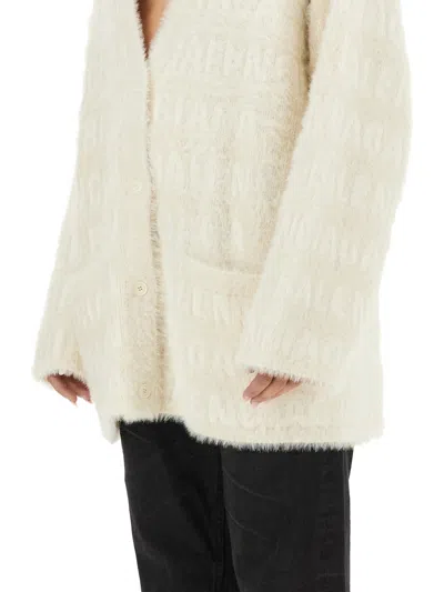 Balenciaga Wool Blend Jacquard Cardigan With V-neckline In White