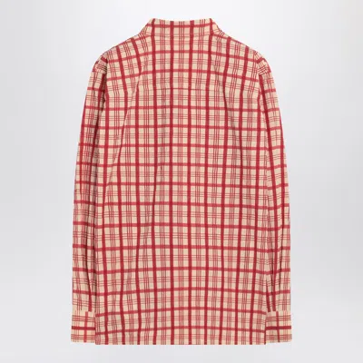 Bottega Veneta Womens Moon Red Relaxed-fit Check-pattern Cotton Shirt In Red