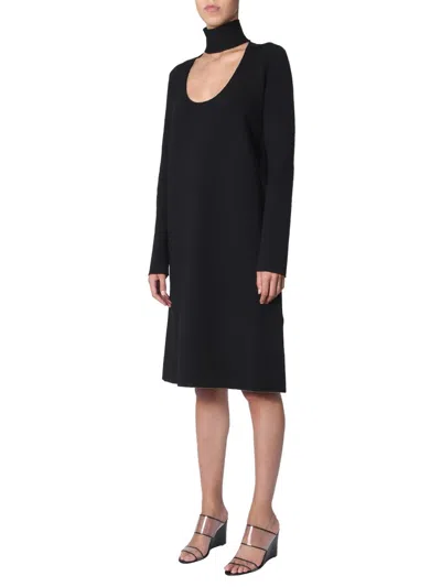 Bottega Veneta Wool-blend Turtleneck Midi Dress In Black
