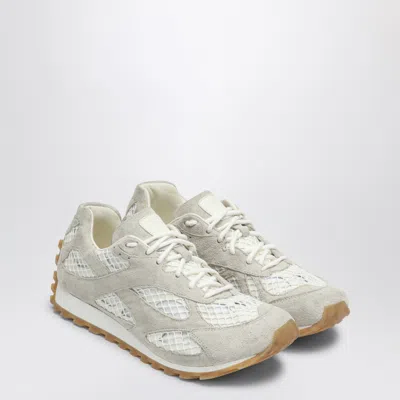 Bottega Veneta Orbit Suede, Leather, Mesh And Fishnet Sneakers In Gray