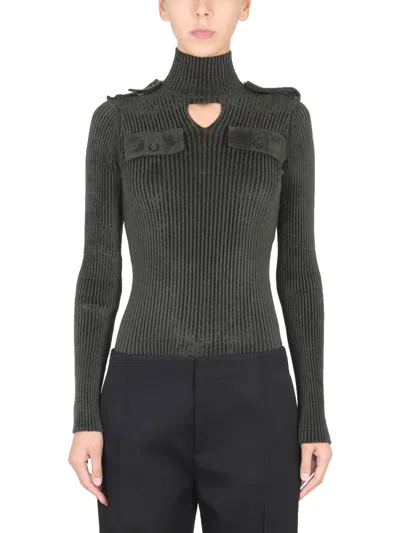 Bottega Veneta Cut-out Ribbed Knit Top In Green