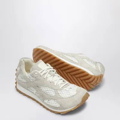 Bottega Veneta Orbit Suede, Leather, Mesh And Fishnet Sneakers In Gray