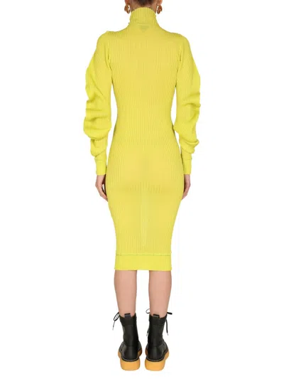 Bottega Veneta Turtleneck Cut-out Rib-knit Dress In Green
