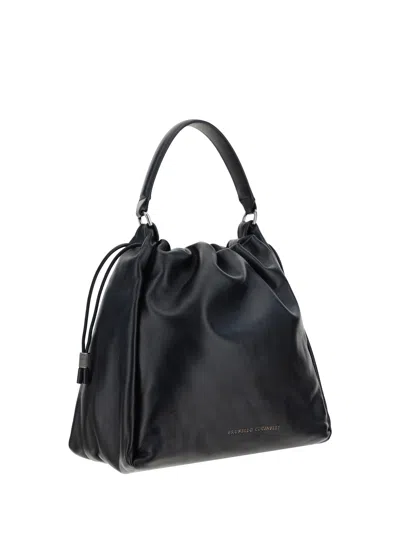 Brunello Cucinelli Leather Shoulder Bag Chain Detail In Black