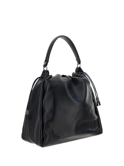 Brunello Cucinelli Leather Shoulder Bag Chain Detail In Black