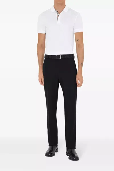 Burberry Men Logo Embroidery Polo Shirt In White