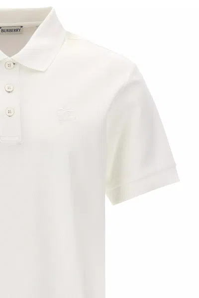 Burberry Men Logo Embroidery Polo Shirt In White