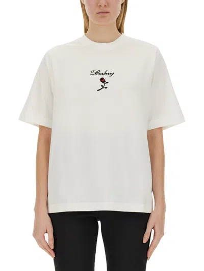 Burberry Crew Neck Floral Motif Short Sleeves T-shirt In White
