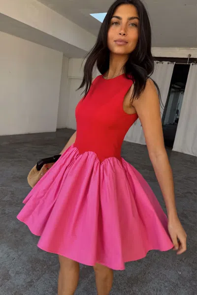 Never Fully Dressed Contrast Mini Dress In Red And Pink