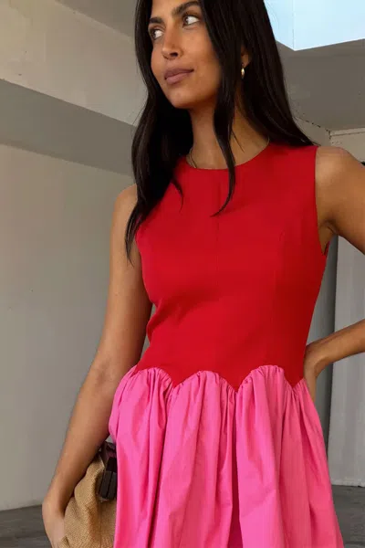 Never Fully Dressed Contrast Mini Dress In Red And Pink