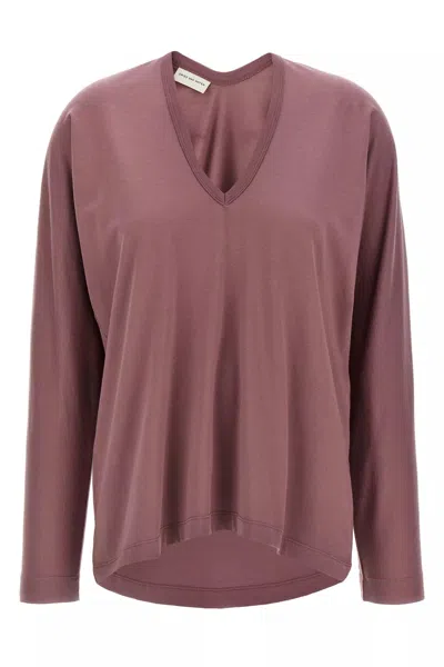 Dries Van Noten V Neck Long Sleeves Relaxed Fit Top In Purple