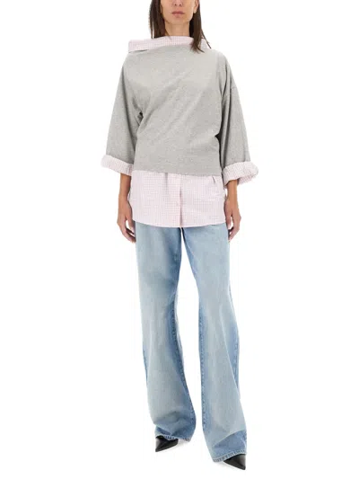 Dries Van Noten Layered Asymmetric Neck Top In Gray