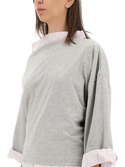 Dries Van Noten Layered Asymmetric Neck Top In Gray