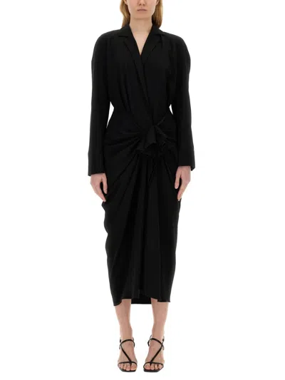 Dries Van Noten Black Wool-blend Dress With Drape In Black