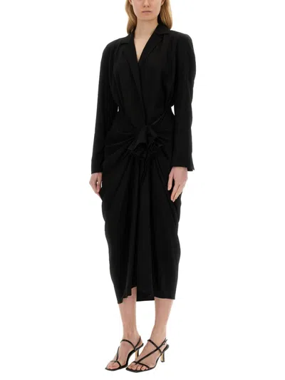 Dries Van Noten Black Wool-blend Dress With Drape In Black