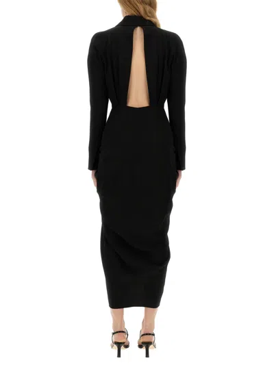 Dries Van Noten Black Wool-blend Dress With Drape In Black
