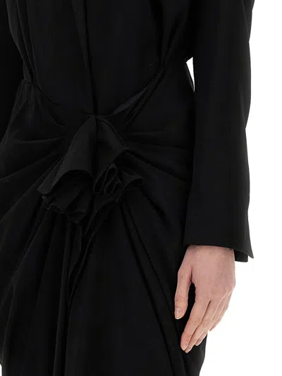 Dries Van Noten Black Wool-blend Dress With Drape In Black