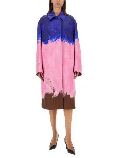 Dries Van Noten Ranks Brushstroke-print Oversized Silk Coat In Multicolor
