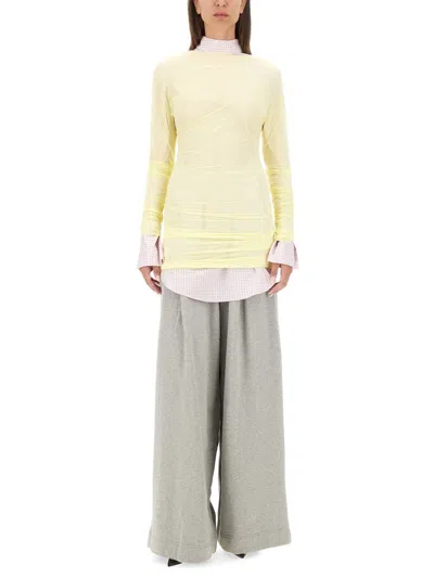 Dries Van Noten Checked Popeline Turtleneck Shirt With High-low Hem In Pink