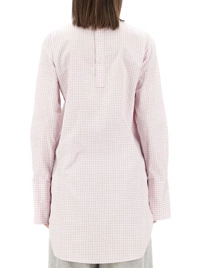 Dries Van Noten Checked Popeline Turtleneck Shirt With High-low Hem In Pink