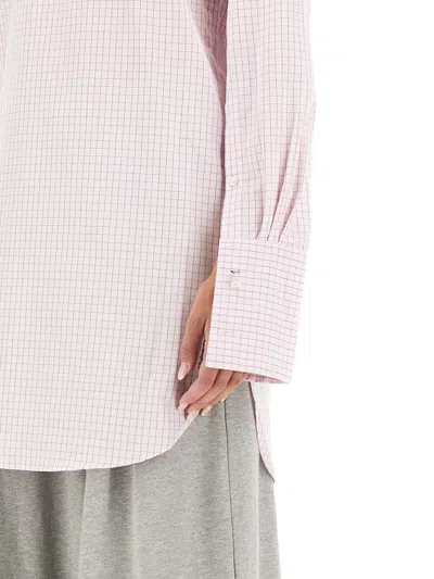 Dries Van Noten Checked Popeline Turtleneck Shirt With High-low Hem In Pink