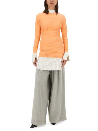 Dries Van Noten Checked Popeline Turtleneck Shirt With High-low Hem In White