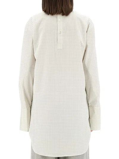 Dries Van Noten Checked Popeline Turtleneck Shirt With High-low Hem In White