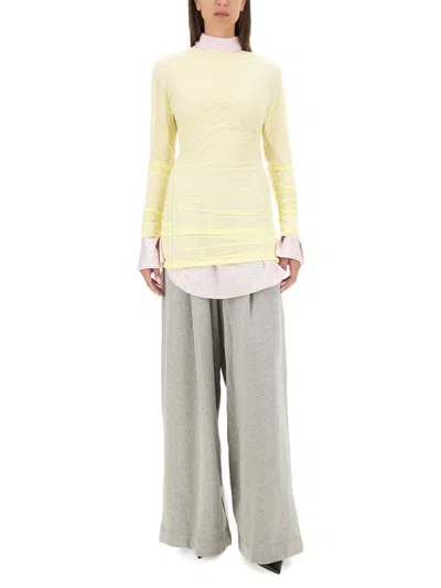 Dries Van Noten Long-sleeved Draped Top With In Yellow