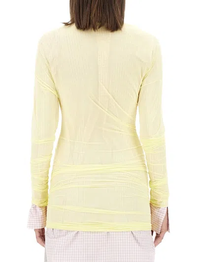 Dries Van Noten Long-sleeved Draped Top With In Yellow
