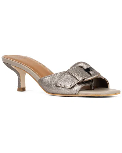 Donald Pliner Buckle Kitten Heel Sandal In Grey