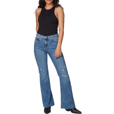 Lola Alice Womens Raw Hem Denim Flared Jeans In Multi