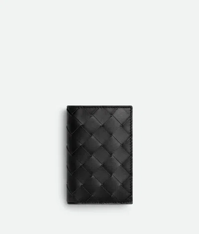 Bottega Veneta Intrecciato Flap Card Case In Black Grass