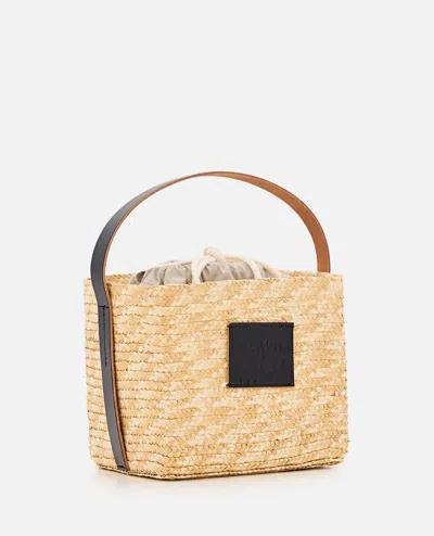 Plan C Natural Straw Bucket Bag In Beige