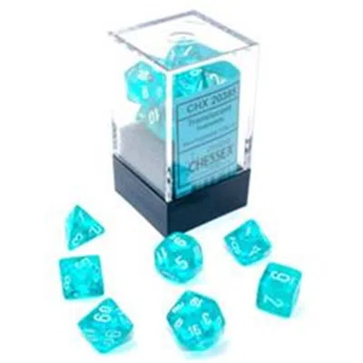 Chessex Cube Mini Translucent Dice Teal & White - Set Of 7