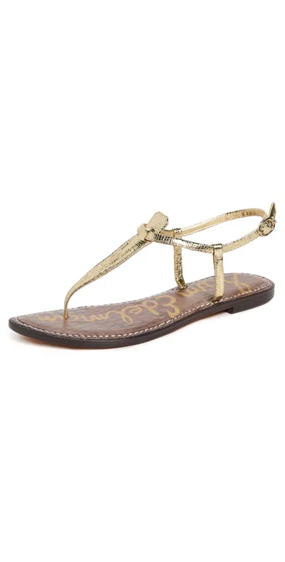 Sam Edelman Gigi Womens Embossed Metallic Thong Sandals In Amber Gold