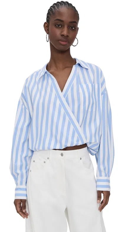 Essentiel Antwerp Striped Wrap-effect Blouse Shirt In Combo Aqua In Aqua Blue