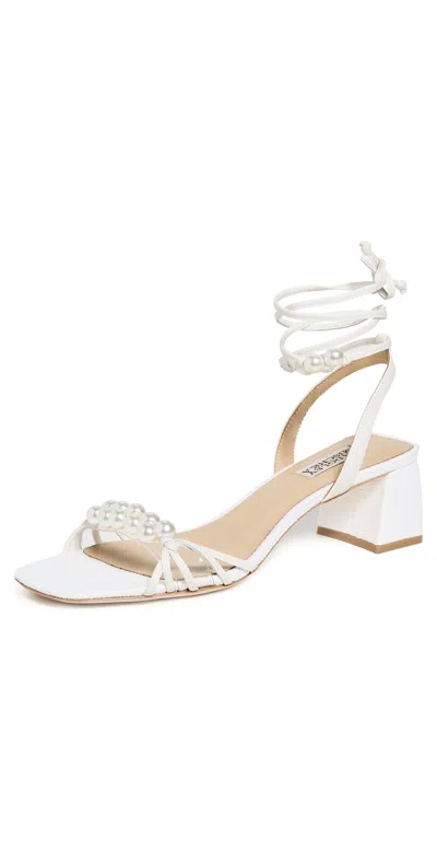 Badgley Mischka Dejah Pearl Ankle-tie Low Block Sandals In White