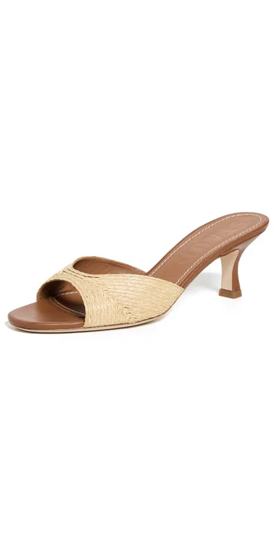 Staud Brigitte Raffia Kitten-heel Mules In Natural Raffia
