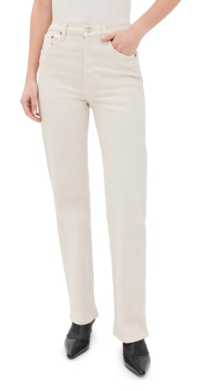 Re/done High Rise Stove Pipe Straight Jeans In Vintage White Worn In Vintage White