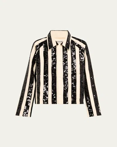 Bode Grandstand Sequined Stripe Cropped Jacket In Whblk
