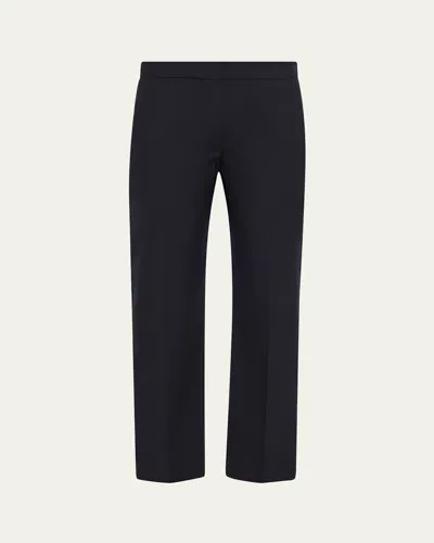 Alexander Mcqueen Mid-rise Straight-leg Crop Trousers In Navy