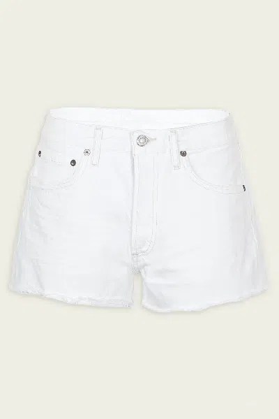 Agolde Parker Long Denim Short In Panna Cotta In White
