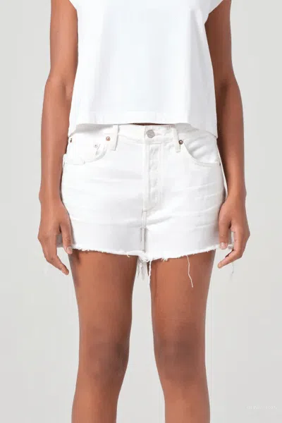 Agolde Parker Long Denim Short In Panna Cotta In White