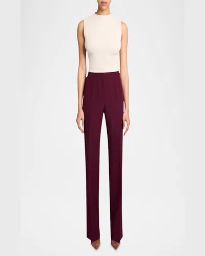 Santorelli Della Staight Leg Pants With Slanted Pockets In Fluid Techno Crepe In Cherry Cola