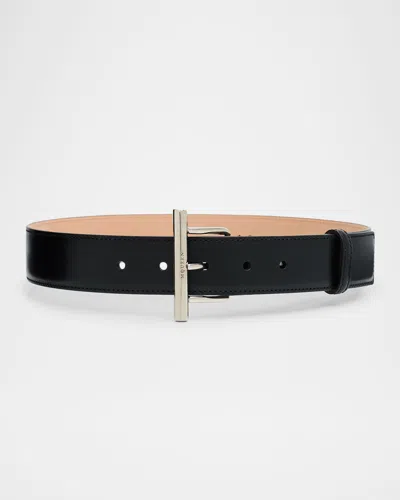 Alexander Mcqueen Silvertone Cross-bar Leather Wide Sling Belt In Black