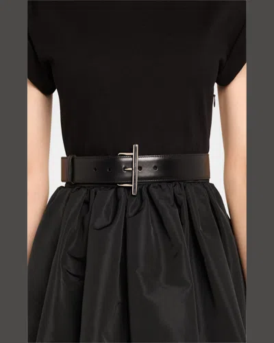 Alexander Mcqueen Silvertone Cross-bar Leather Wide Sling Belt In Black