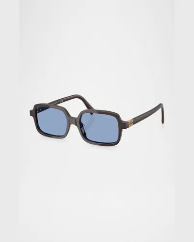 Miu Miu 11zs Rectangular Sunglasses In Light Blue